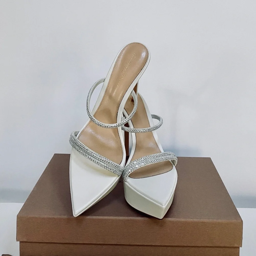 Gianvito Rossi White Cannes Crystal Platform Stiletto Sandals US7